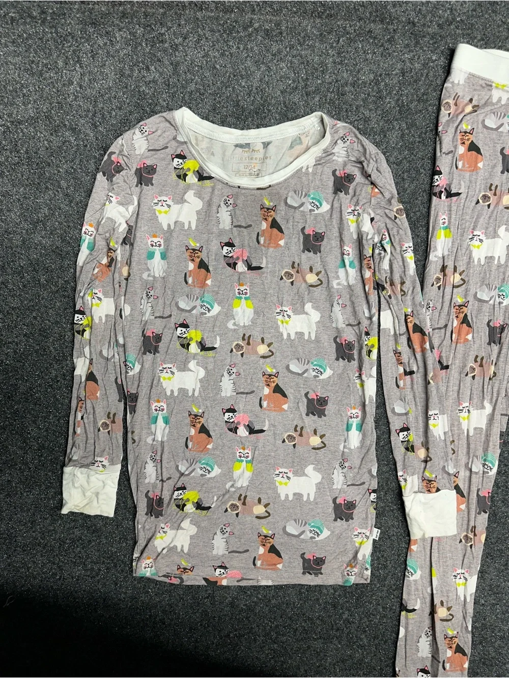 Little Sleepies Cat Pajamas Bamboo Kids 12 14 Whimsical Playful Kitten Cute